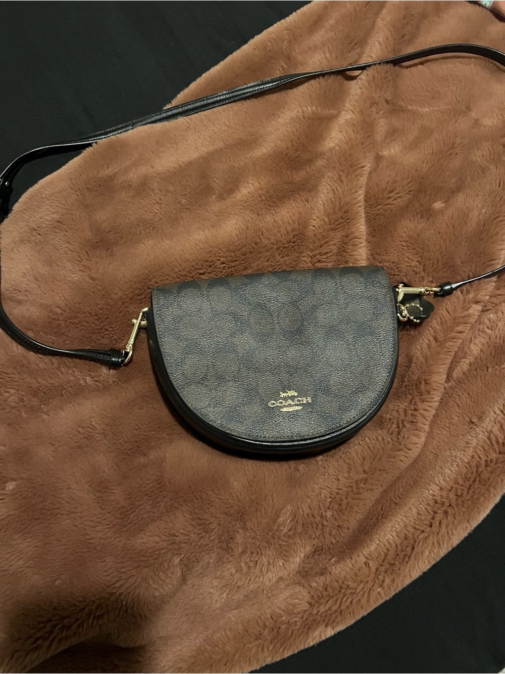 Coach Black and Brown Signature Saddle Crossbody